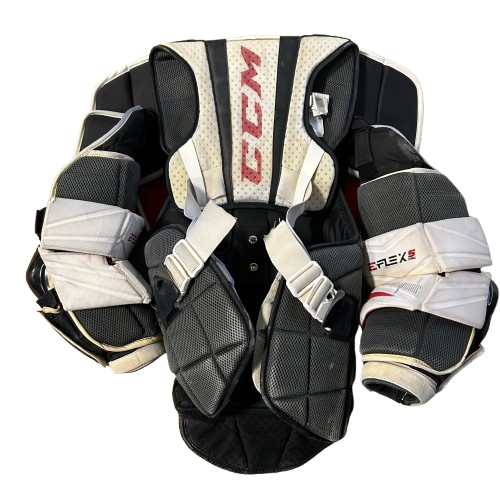 CCM Extreme Flex 5 - Plastron de gardien de but Pro Stock d'occasion (blanc/rouge)
